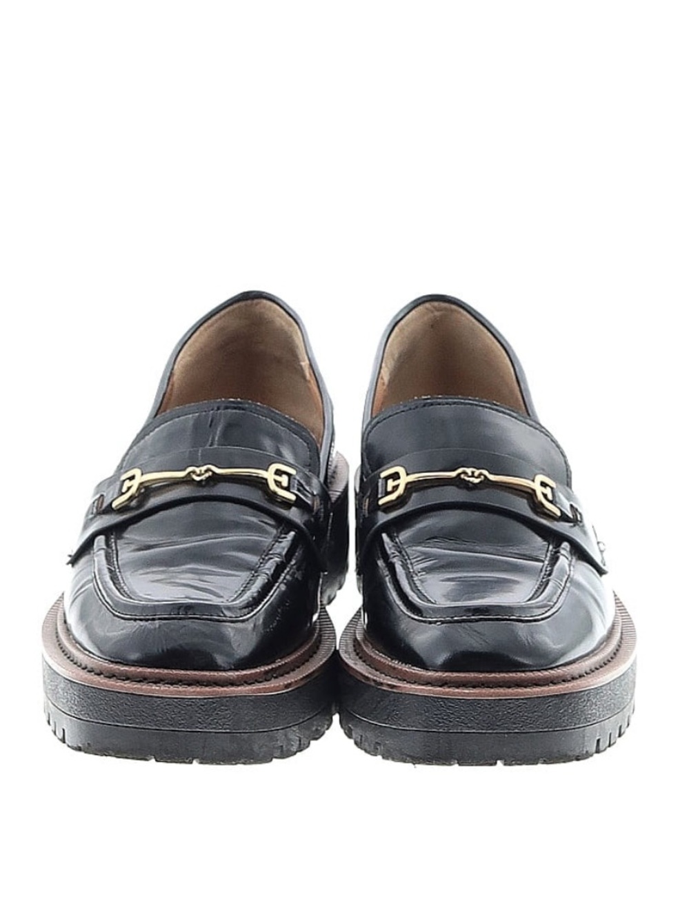 Sam Edelman Black Patent Leather Lug Sole Loafer with Gold Horsebit - Picture 2 of 2
